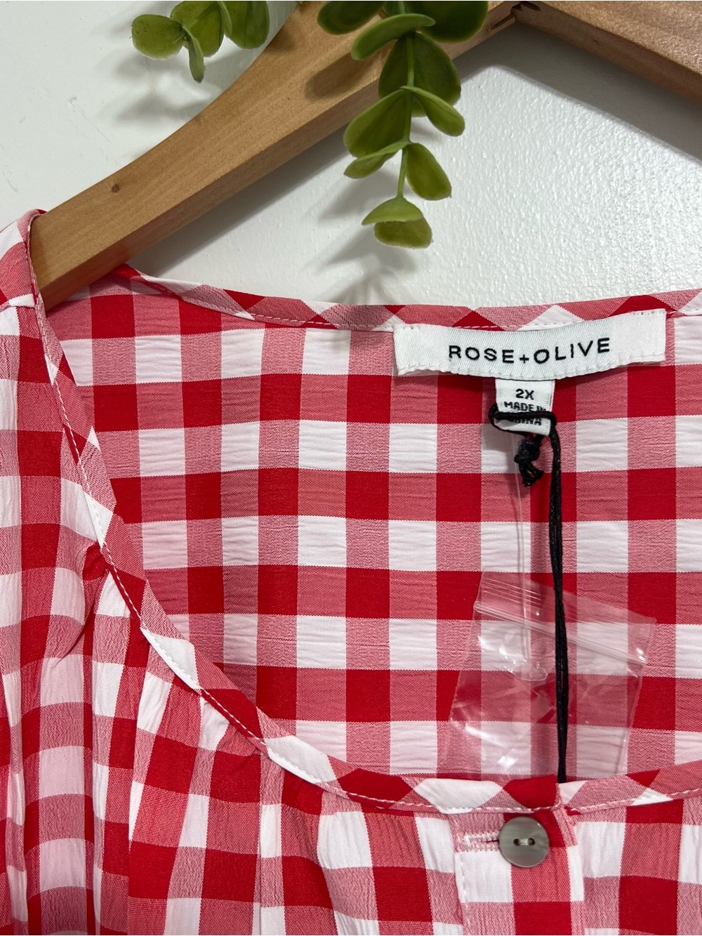 Rose & Olive Red White Check Print Puff Sleeves Romantic Blouse Plus Size - Picture 3 of 8